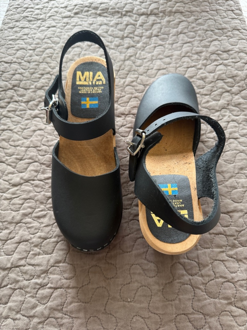 MIA Black Leather Clog Sandals with Wood Block Heel - Picture 8 of 10